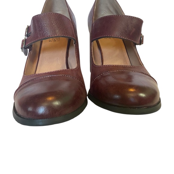 Miz Mooz Isadora Leather Heels Burgundy Double Strap Mary Jane Shoes size 10 41 - Picture 6 of 13